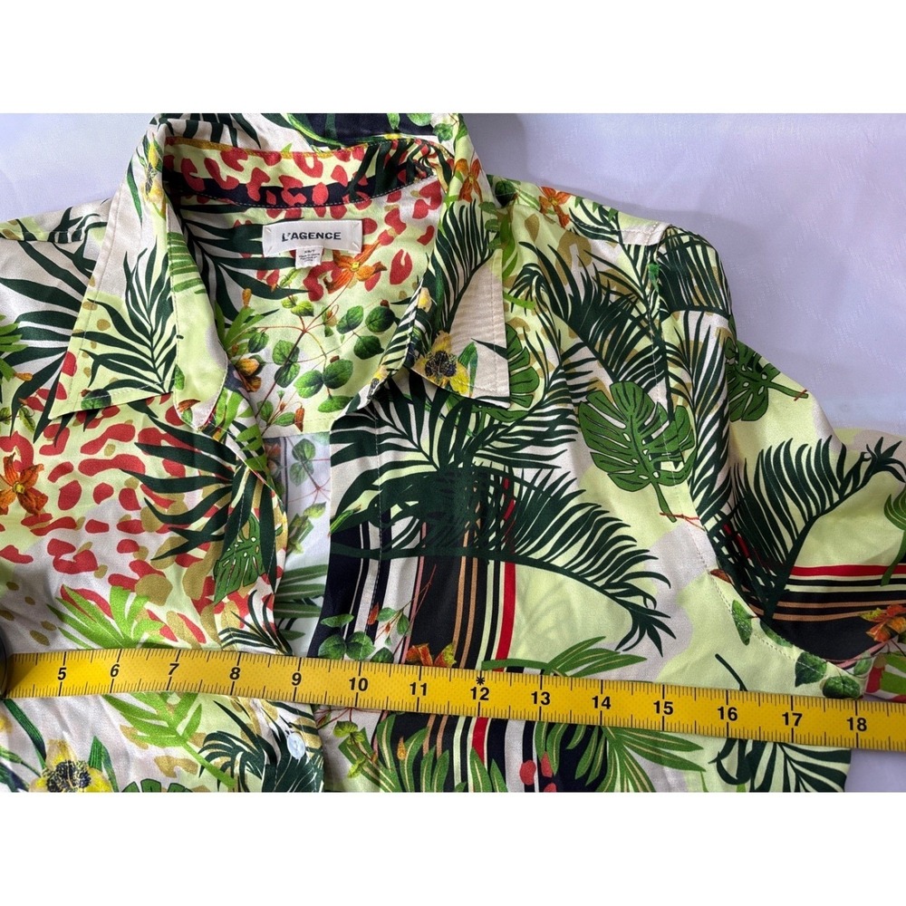 L'AGENCE Womens Floral Tropical 100% Silk‎ Button Down Shirt XS Excellent Resort - Picture 9 of 11